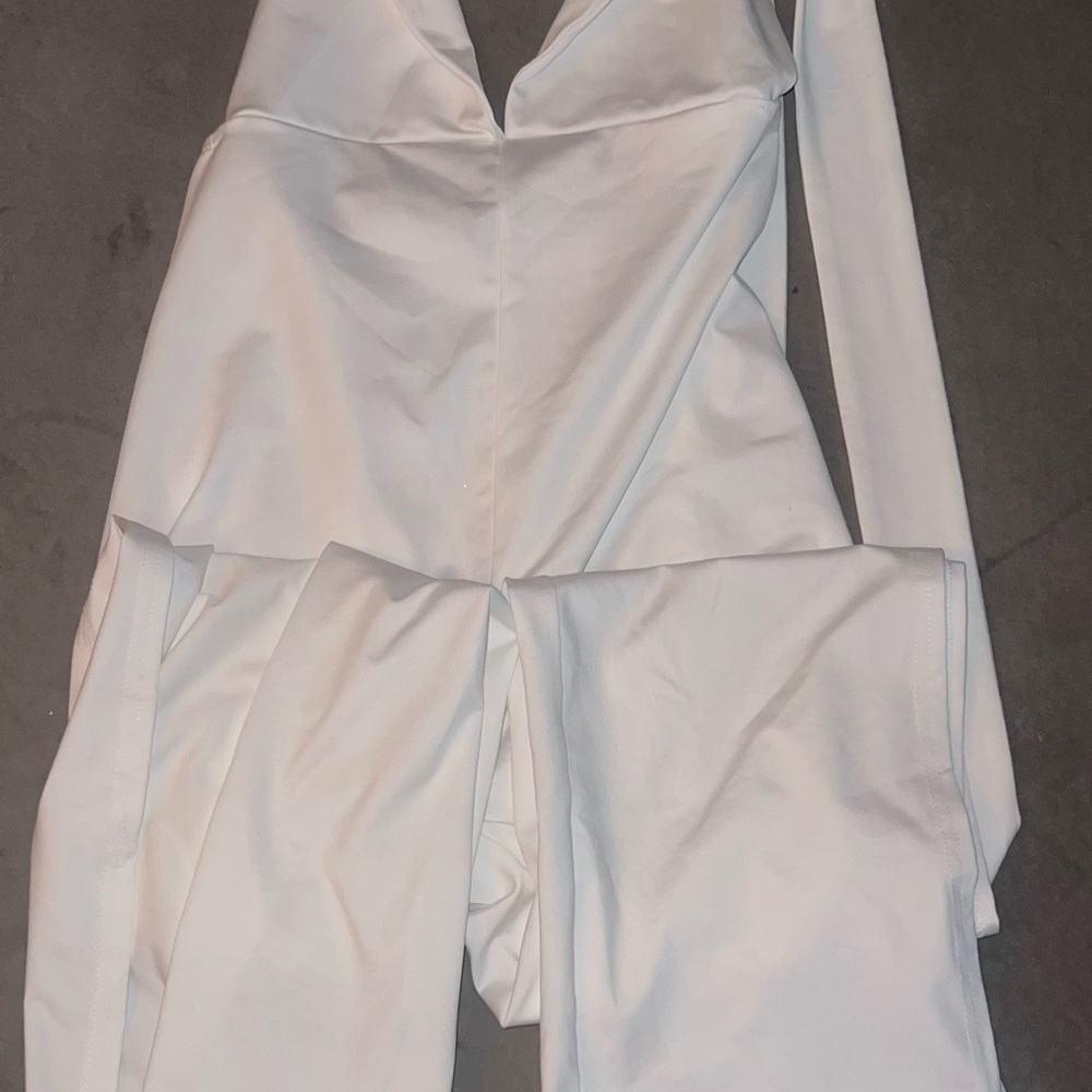 White Women's Jumpsuit - Sleek Long Sleeve Style Size XS